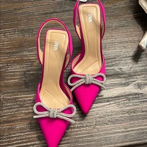 Zara Women's Pink Slingback Heels with Bow